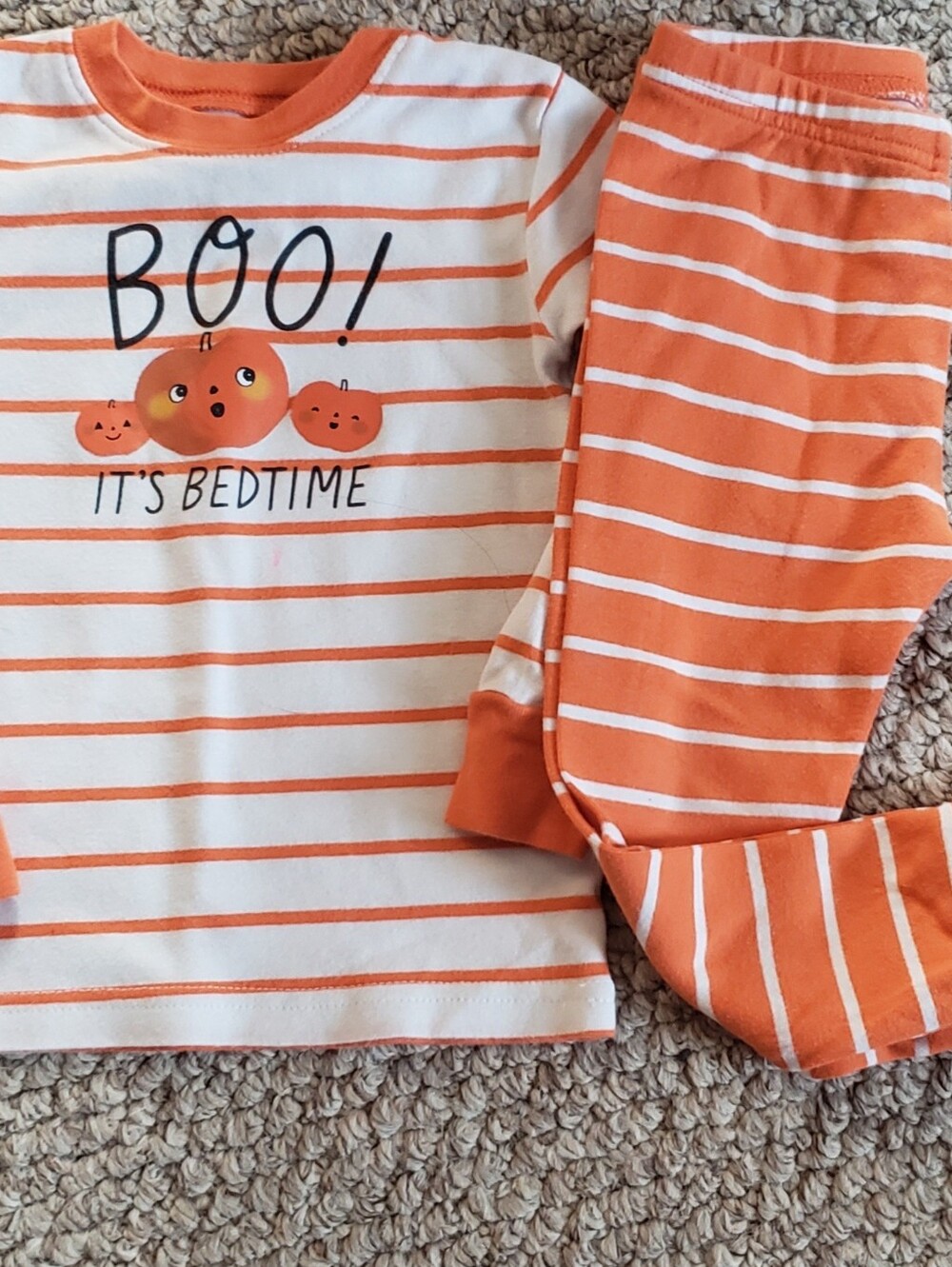 Carter's Kids Orange & White Striped 'Boo! It's Bedtime' Pajama Set 24M